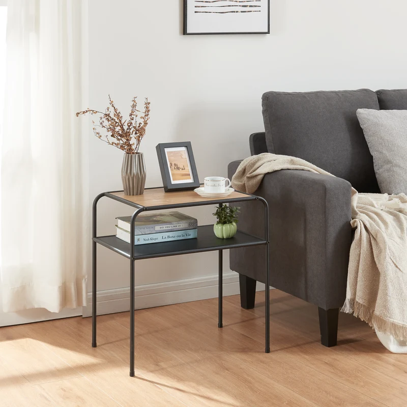 Mesa auxiliar Krødsherad 55x51x36cm Negro/Roble [en.casa]