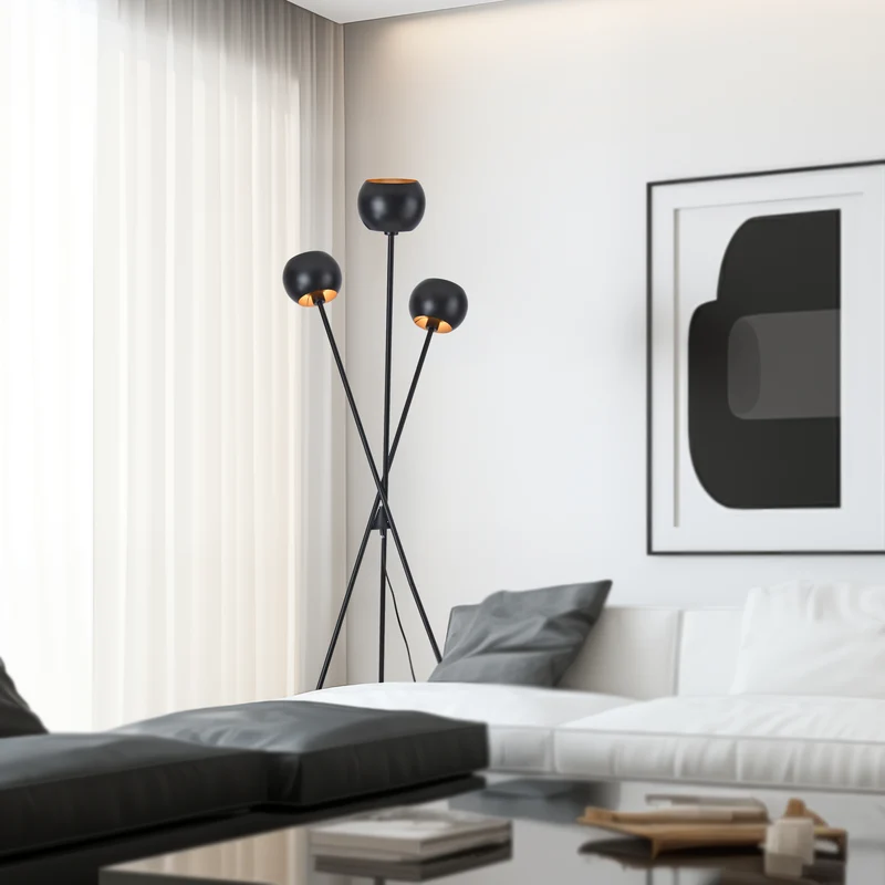 Lámpara de pie Nykvarn de 3 luces Negro / Dorado [lux.pro]