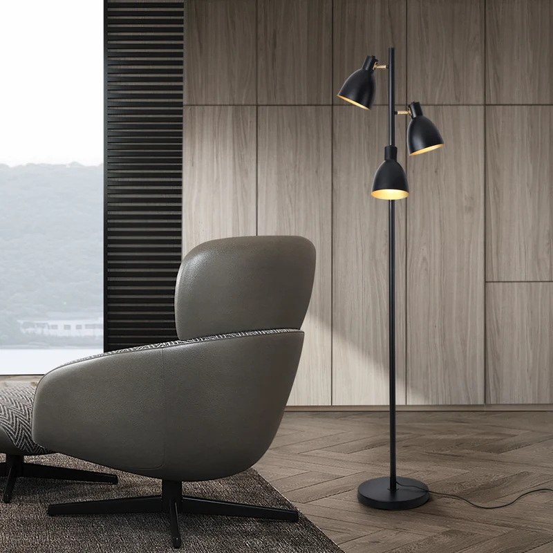 Lámpara de pie Witney de 3 luces Negro / Dorado [lux.pro]