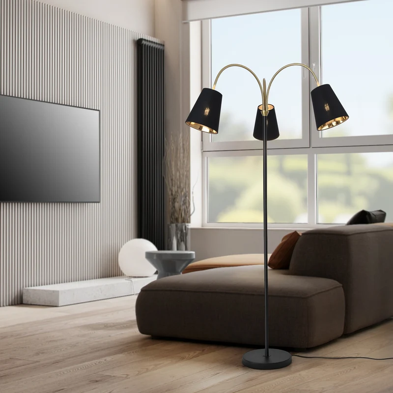 Lámpara de pie Wycombe de 3 luces Negro / Dorado [lux.pro]