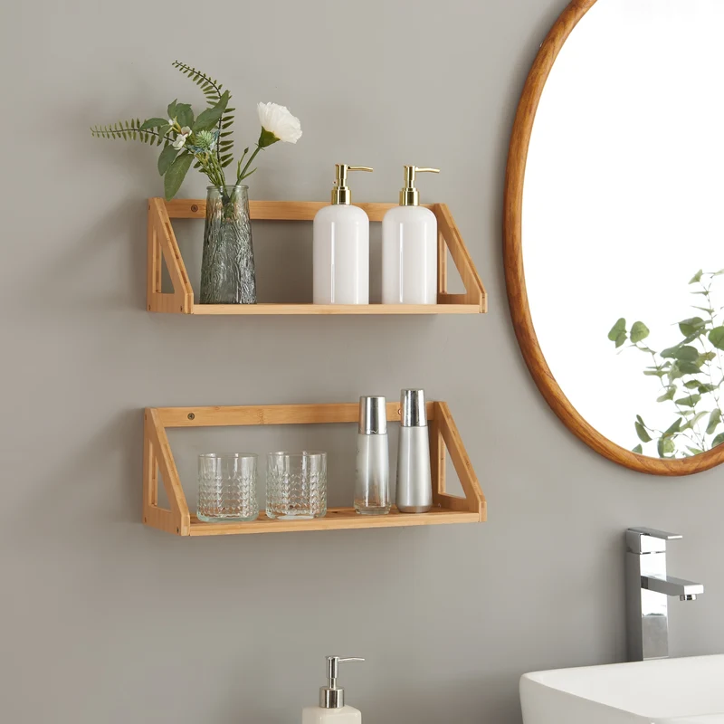 Conjunto de estantes de pared Gjerdrum 2 piezas 43x15x15cm Bambú [en.casa]