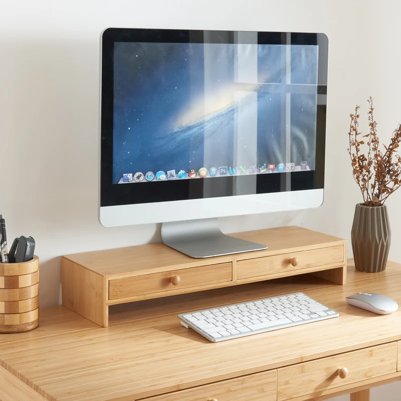 Soporte para monitor Hallstahammar 56x18x9,5 cm Bambú [en.casa]