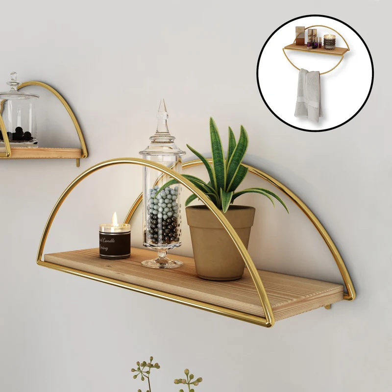 Estantería de pared Mynämäki 39x16x17 cm color dorado [en.casa]