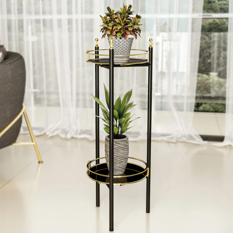 Soporte para flores Oulainen 79x28x28cm Negro/Oro [en.casa]