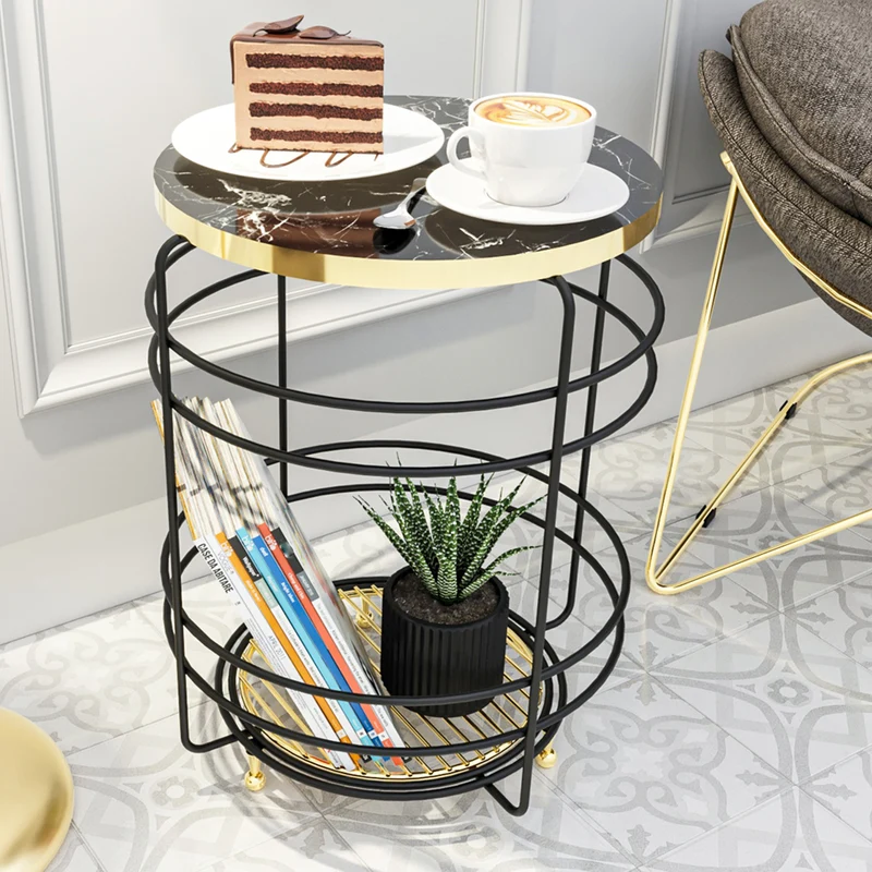 Mesa de cesta Padasjoki aspecto mármol, negro [en.casa]