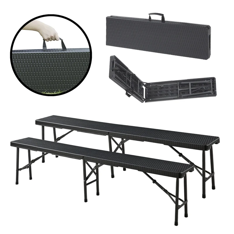 Conjunto de banco plegable Mark 2 piezas aspecto ratán negro [en.casa]