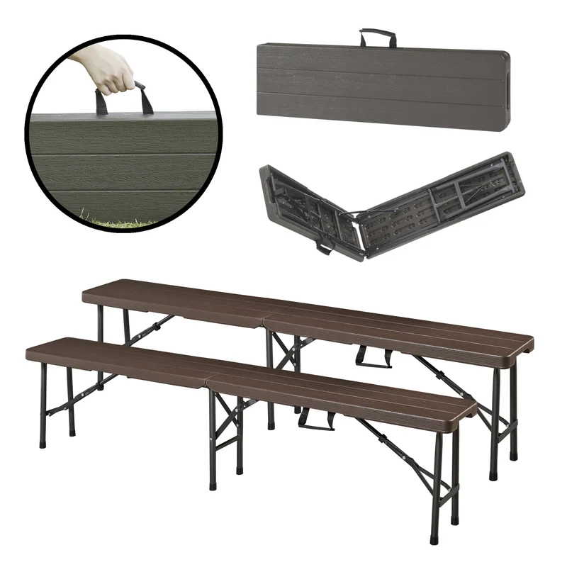 Conjunto de banco plegable Lillestrøm de 2 piezas, aspecto madera, marrón oscuro [en.casa]