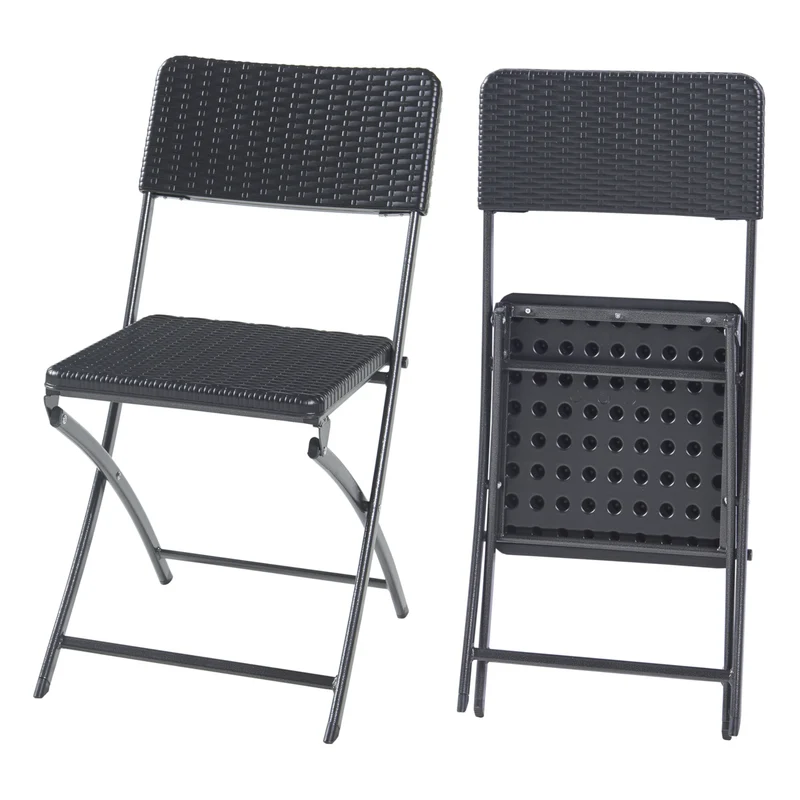 Set de sillas plegables Mark 2 piezas, aspecto ratán, negro [en.casa]