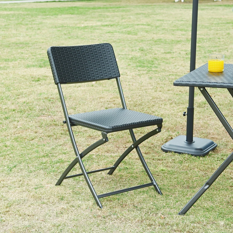 Set de sillas plegables Mark 2 piezas, aspecto ratán, negro [en.casa]
