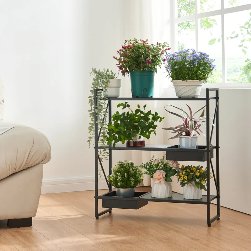 Estantería para plantas Berkelland Metal Negro [en.casa]