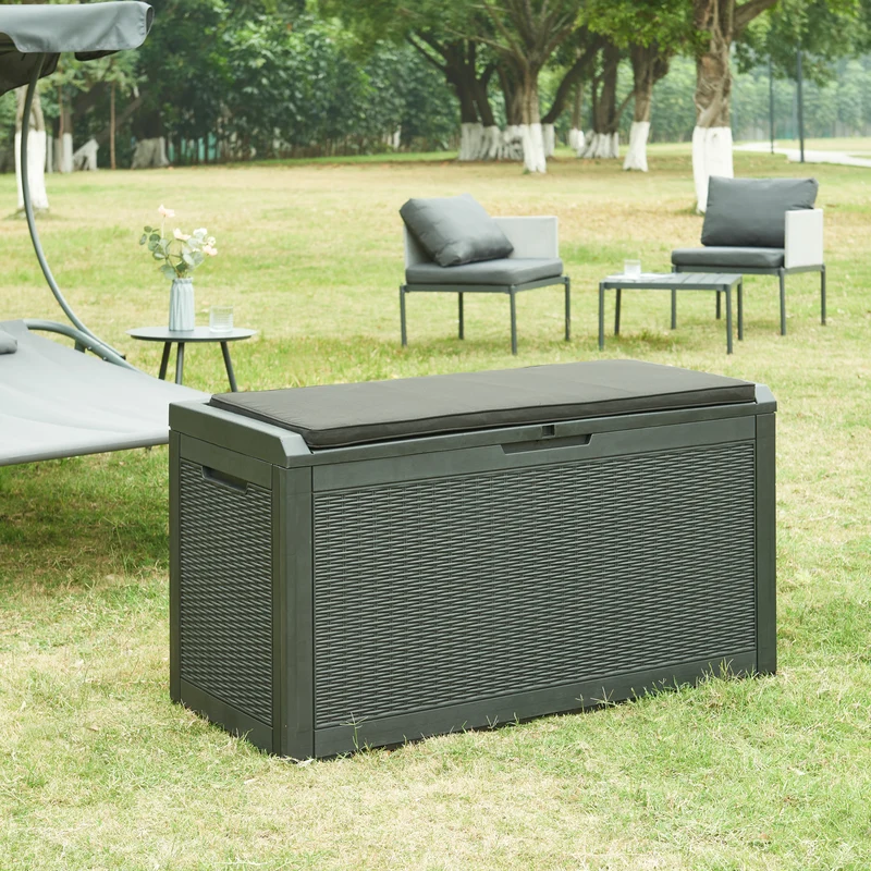 Caja de almacenamiento Atella 122x54,5x65cm Negro, aspecto ratán [casa.pro]