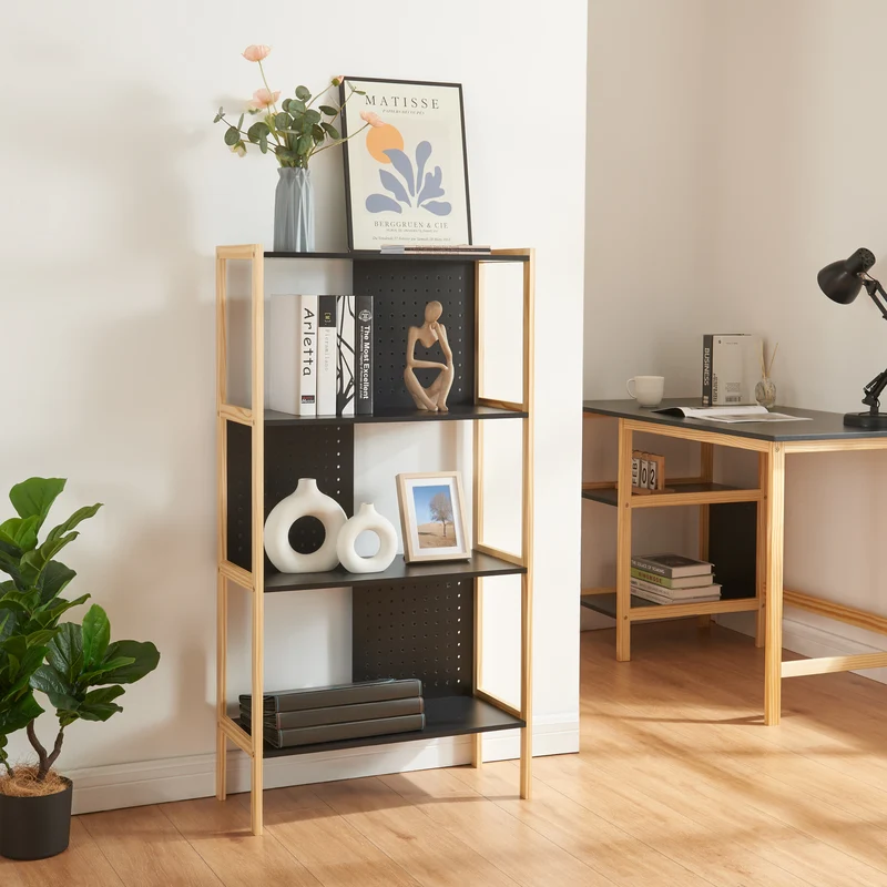 Estantería Dønna 120x63x28cm Negro/Color madera [en.casa]