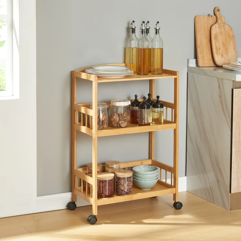 Carro de servicio Huddinge 3 niveles bambú 80x53x30cm - Natural [en.casa]