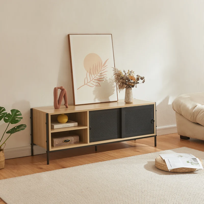 Mueble de TV Tysnes 120x40x45 cm aspecto roble/negro [en.casa]