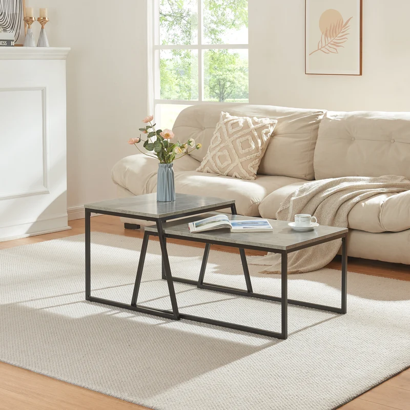 Mesa de comedor Hyllestad juego de 2 negro/efecto hormigón [en.casa]
