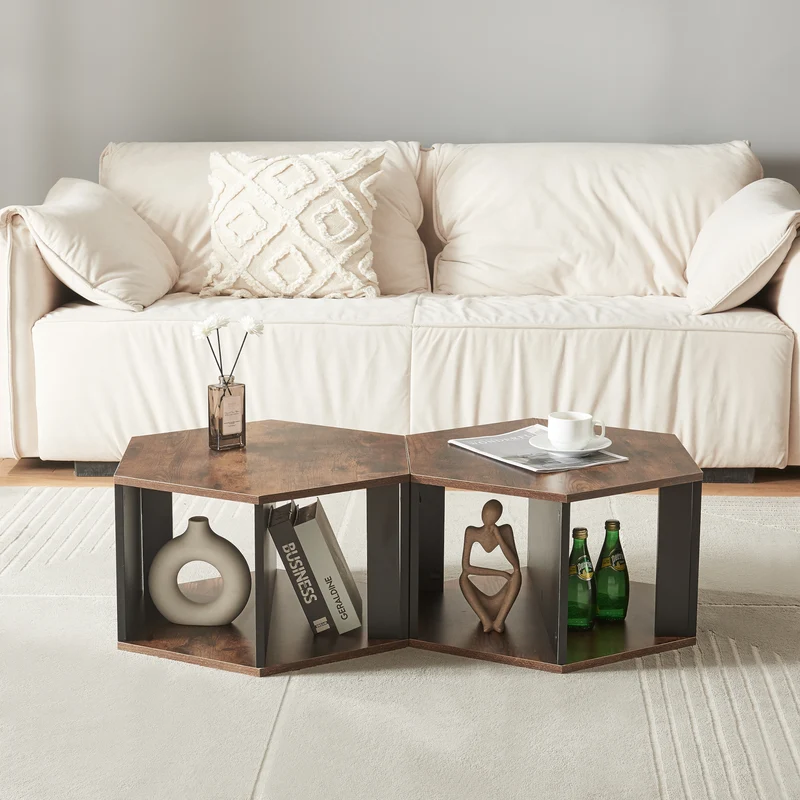 Conjunto de mesa de centro Molde de 2 piezas Negro/Aspecto nogal [en.casa]