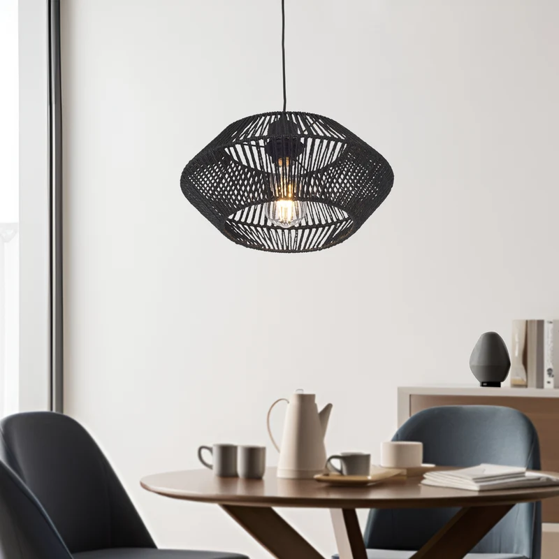 Lámpara colgante Amersham Metal+Ratán Negro [lux.pro]