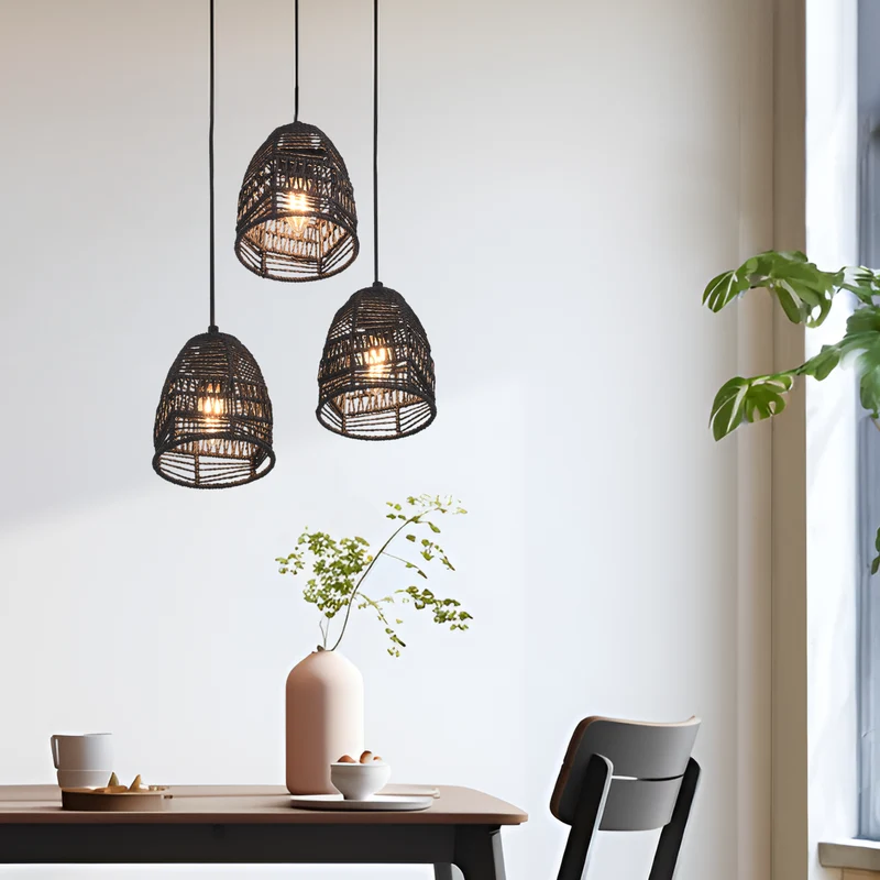 Lámpara colgante Andover Metal+Ratán Negro [lux.pro]