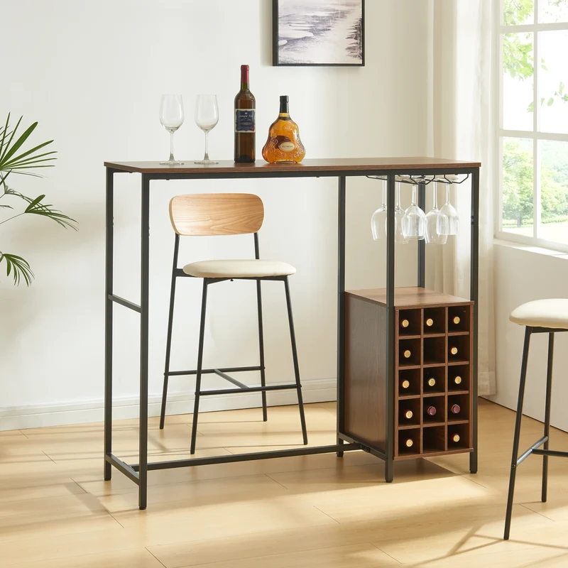 Mesa de bar Trøndelag 120x40x105 cm con estante para vino para 15 botellas [en.casa]