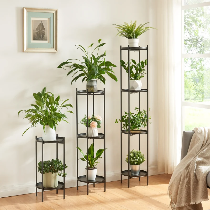 Soporte para plantas Tuusula juego de 3 piezas metal negro [en.casa]