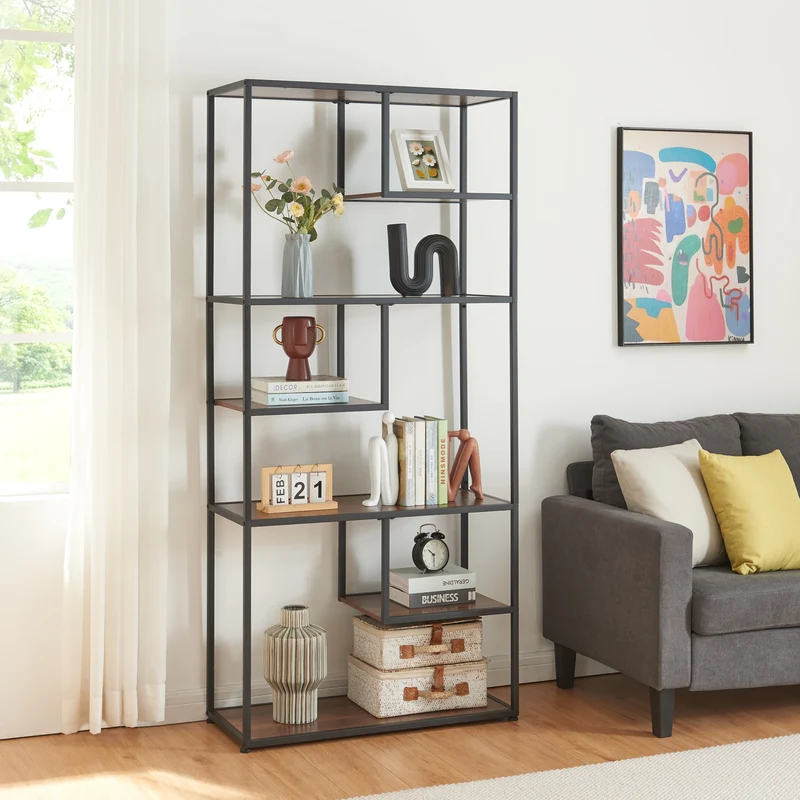 Estantería Østre 180x83x34 cm Negro/Aspecto nogal [en.casa]