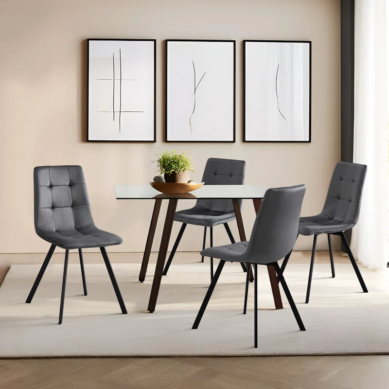 Silla de comedor Lexnitz juego de 4 patas de silla cuadradas gris oscuro [en.casa]