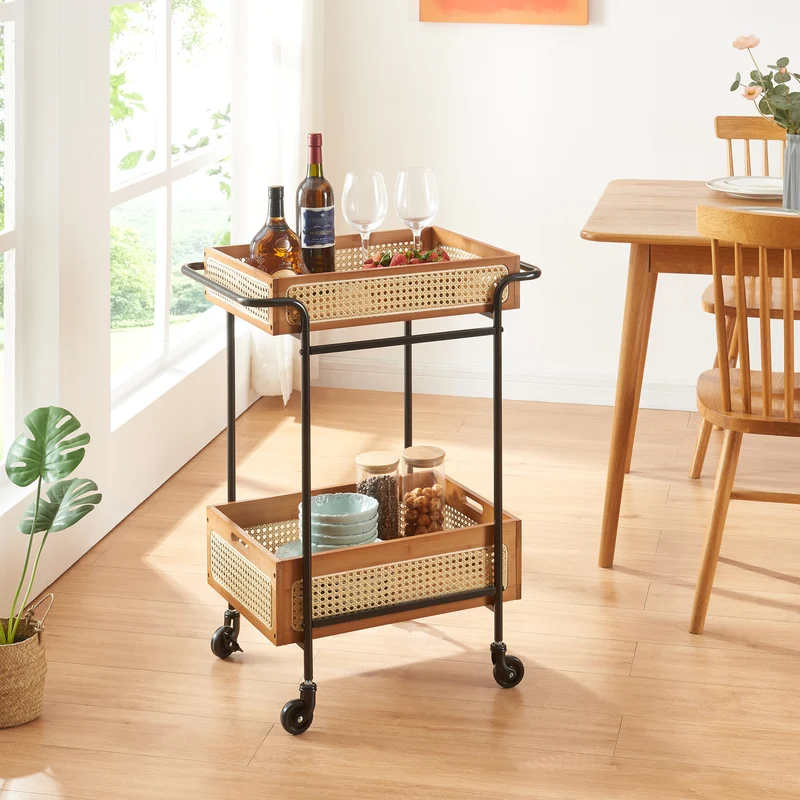 Carrito de servicio Tervola 81x61x39 cm aspecto ratán [en.casa]