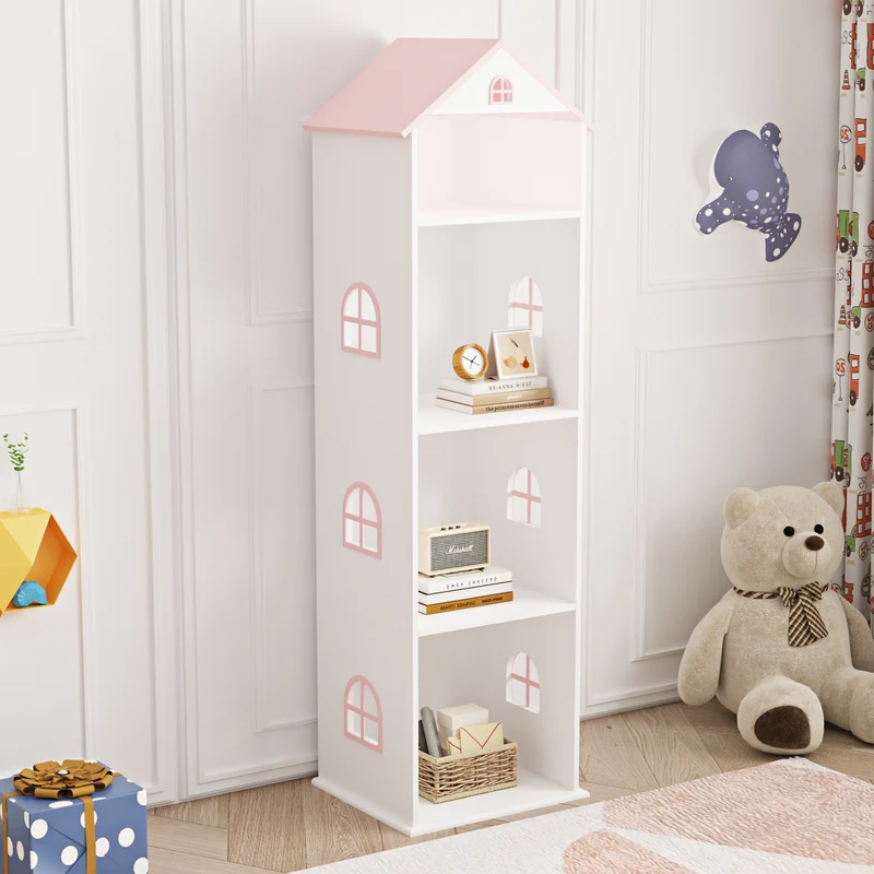 Estantería para niños Vipsali 140x40x35 cm Blanco/Rosa [en.casa]