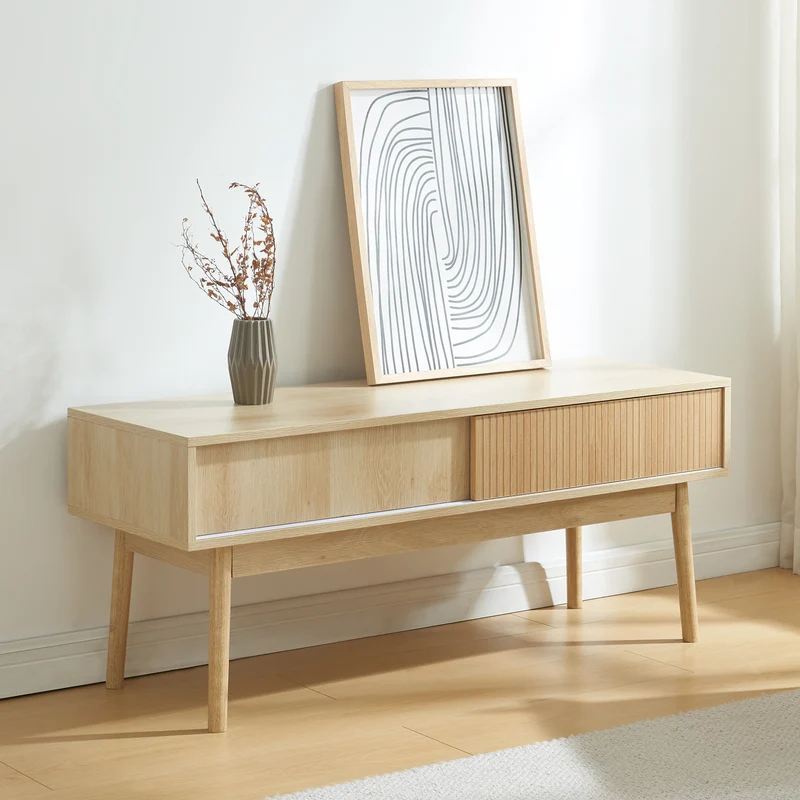 Mesa de televisión Landskrona 115x40x48 cm con dos puertas correderas en aspecto roble [en.casa]