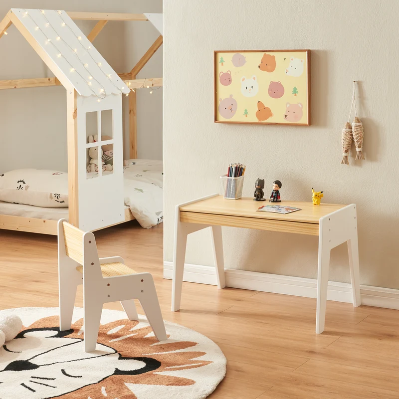 Escritorio infantil con silla Skinnskatteberg Madera/Blanco [en.casa]