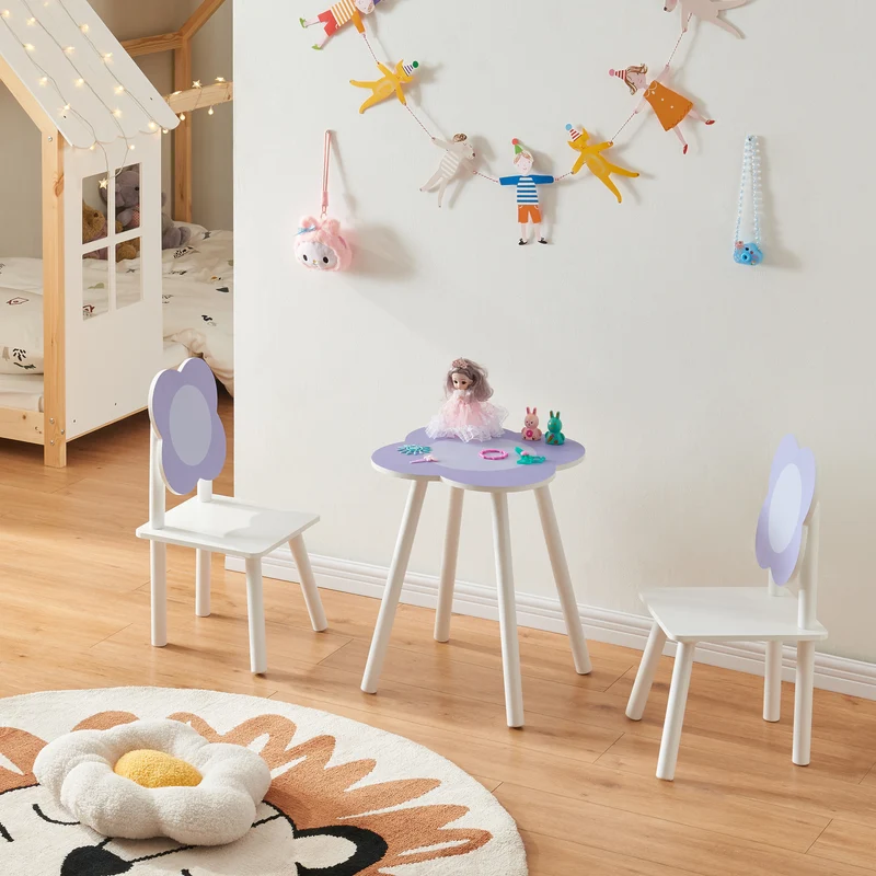 Conjunto de asientos infantiles Simrishamn con diseño de flores Blanco/Lila [en.casa]