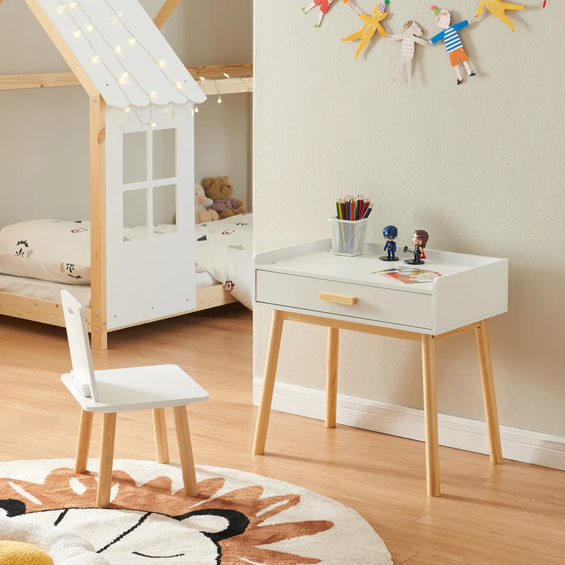 Escritorio infantil con silla Skjervøy Madera/Blanco [en.casa]