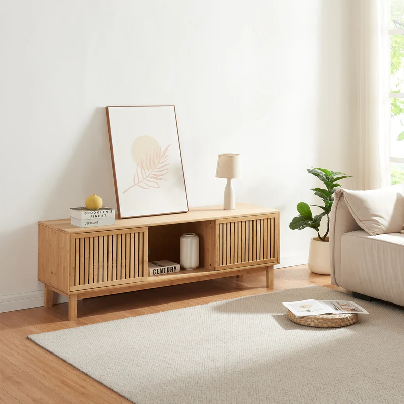 Mueble de televisión Ypäjä 150x42x50 cm Bambú Natural [en.casa]