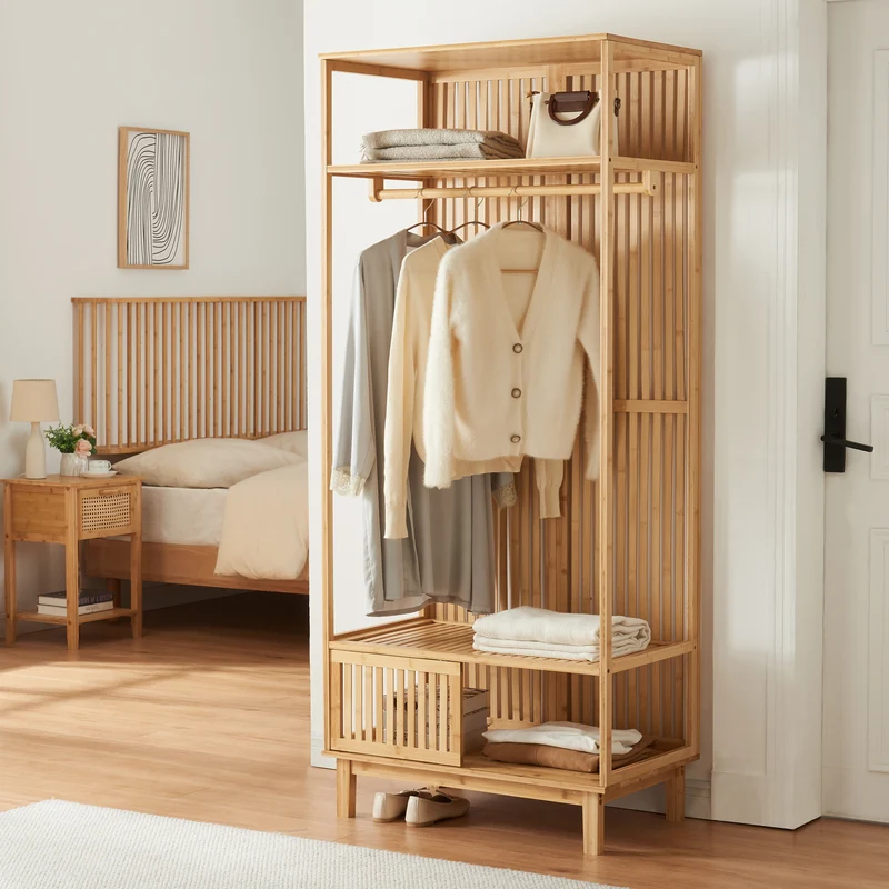 Perchero Ypäjä 187x80x47 cm Bambú [en.casa]