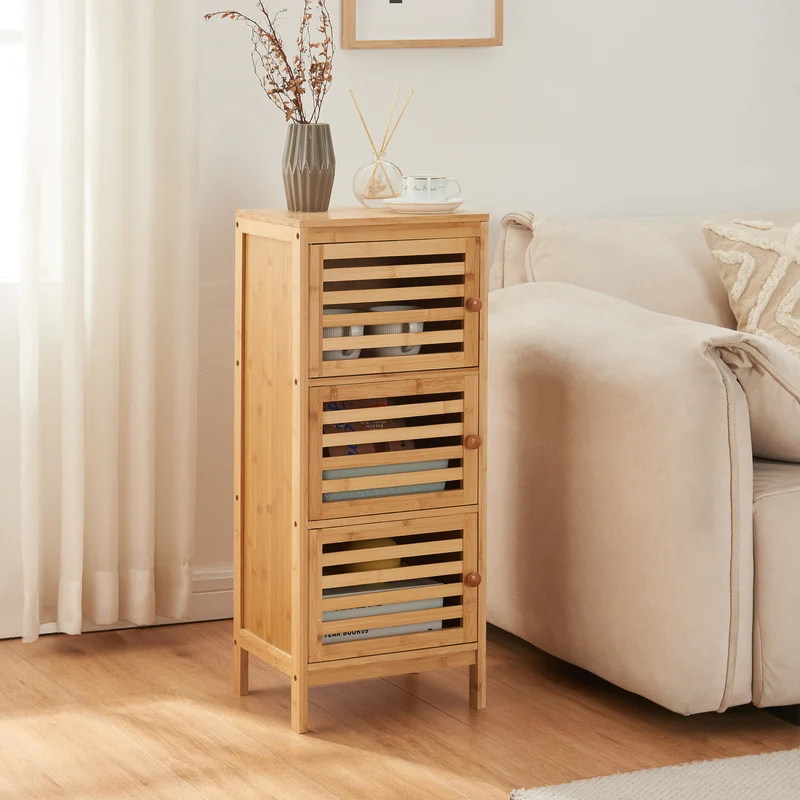 Armario auxiliar con 3 puertas Ypäjä 82x33x27 cm Bambú [en.casa]