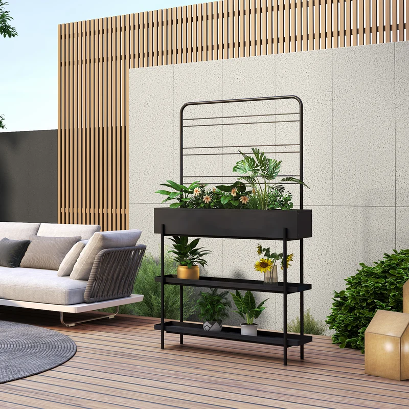 Soporte para plantas de exterior Aalsmeer metal 154x96x24 cm negro [casa.pro]