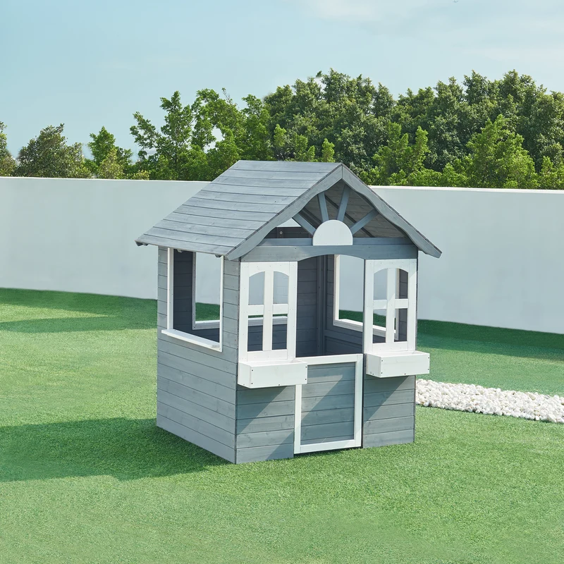 Casita infantil Vesa 138x120x102 cm Madera de abeto Gris [casa.pro]