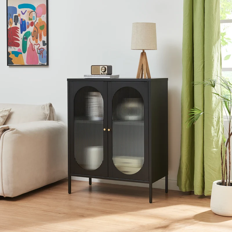 Aparador Karlskrona 102x80x40 cm Negro, mate [en.casa]