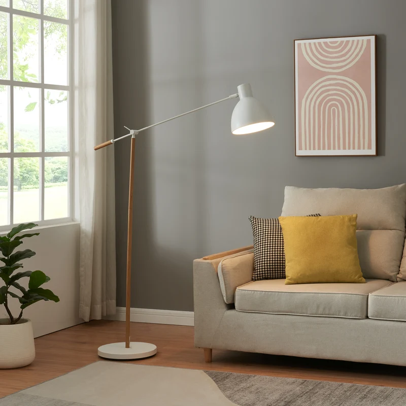 Lámpara de pie Banchory Metal 163 cm Madera/Blanco [lux.pro]