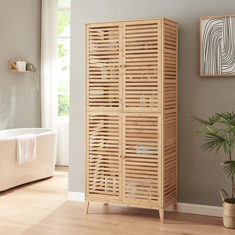 Armario de baño Raurgela 180x80x40 cm Bambú [en.casa]