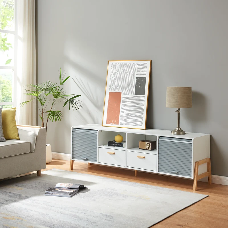 Mueble de televisión Kvaefjord 160x40x52 cm Blanco/Gris [en.casa]