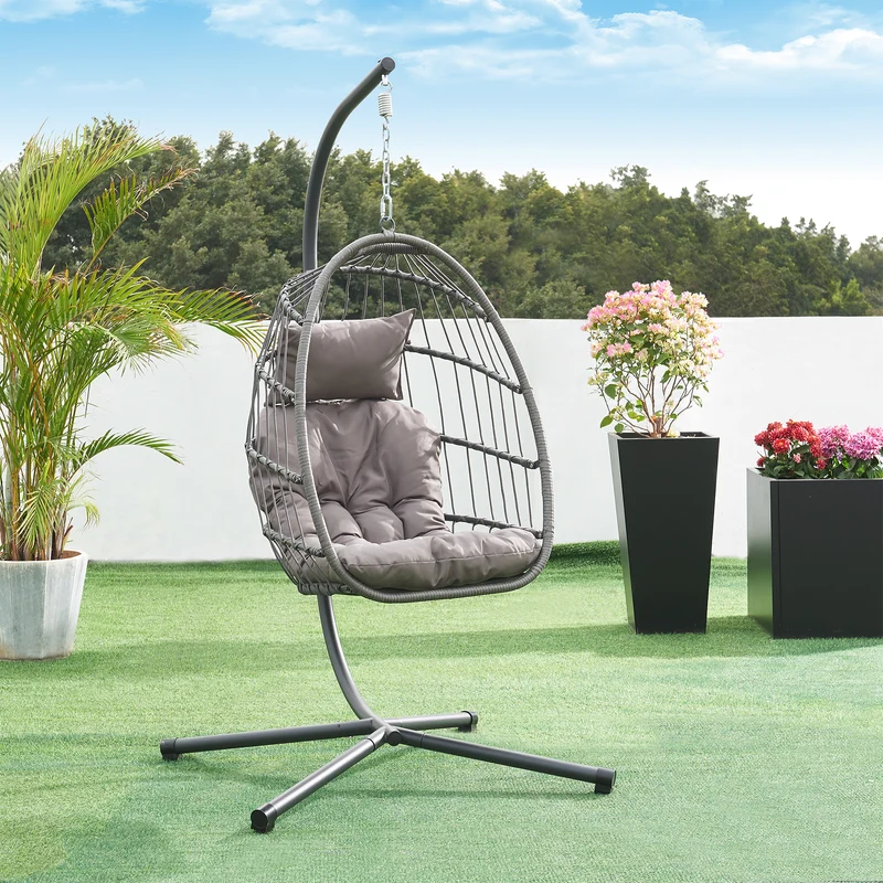 Silla colgante Edeng con estructura 196x110x95 cm Gris [en.casa]