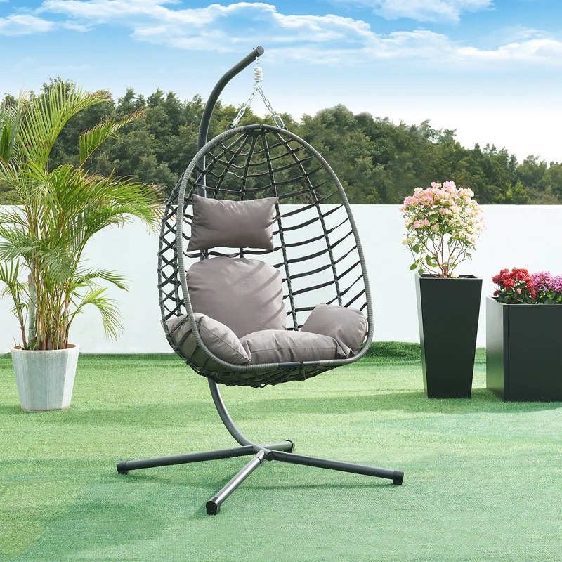 Silla colgante Kandsvas con estructura 198x110x95 cm Gris [en.casa]
