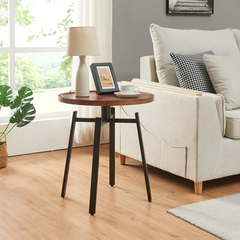 Mesa auxiliar Mippeena 54xØ50 cm Negro/Nogal [en.casa]