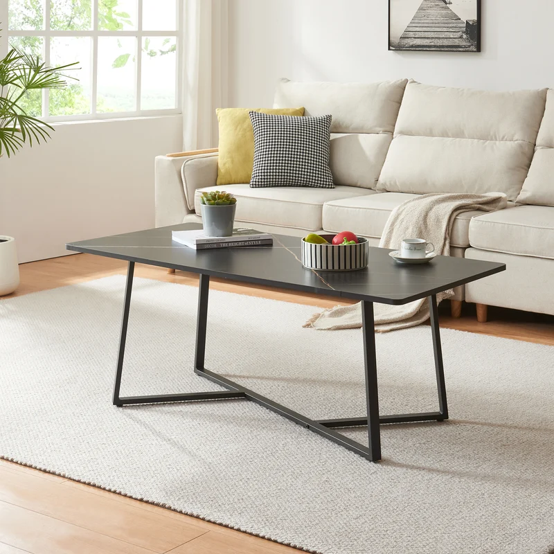 Mesa de centro Riskiften 120x60x48 cm efecto mármol, negro [en.casa]