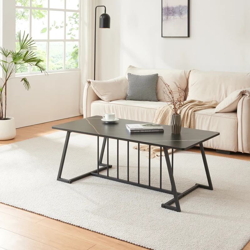 Mesa de centro Nospoo 120x60x46 cm efecto mármol, negro [en.casa]