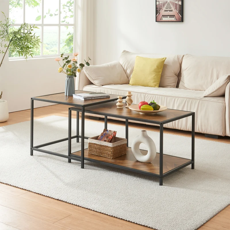 Mesa auxiliar Kurghore 2 piezas Negro/imitación roble, oscuro [en.casa]