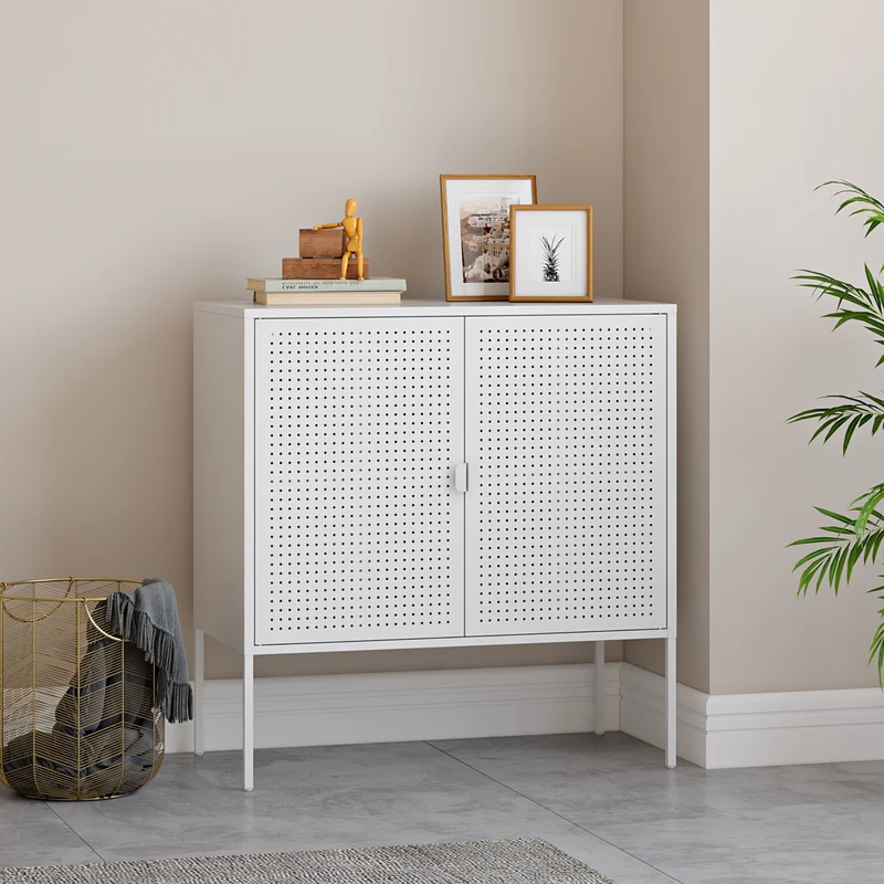 Aparador Castelli 82,5 x 80 x 40 cm Blanco Acero [en.casa]