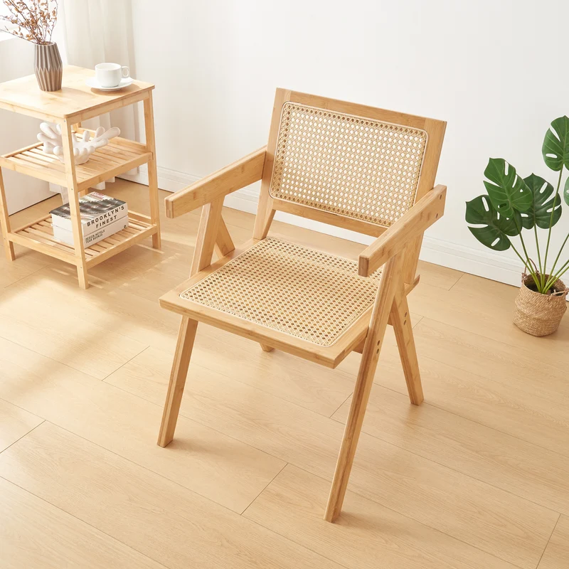 Silla de comedor Asikkala 79x50x50cm Bambú/Aspecto ratán [en.casa]