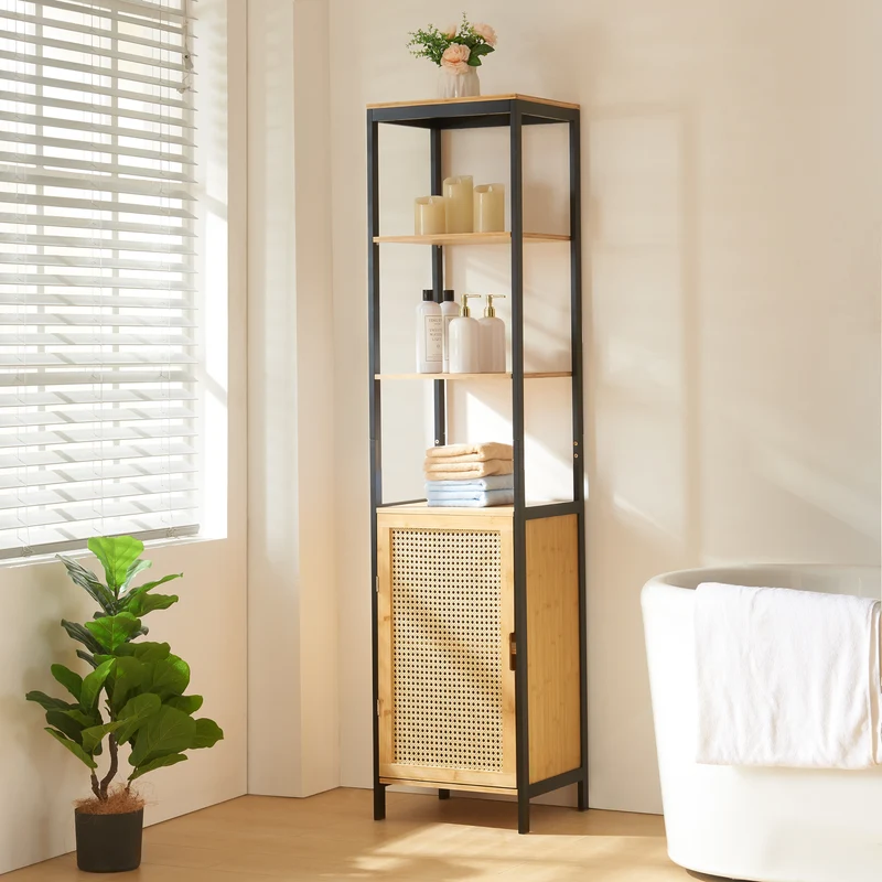 Armario alto Tervola 172x40x35cm Bambú Negro [en.casa]